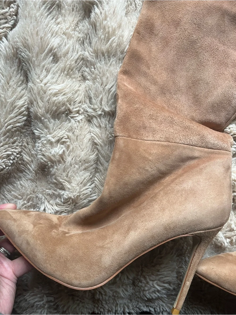 House of cb EXTRAORDINAIRE Tan Real Suede Thigh Boots